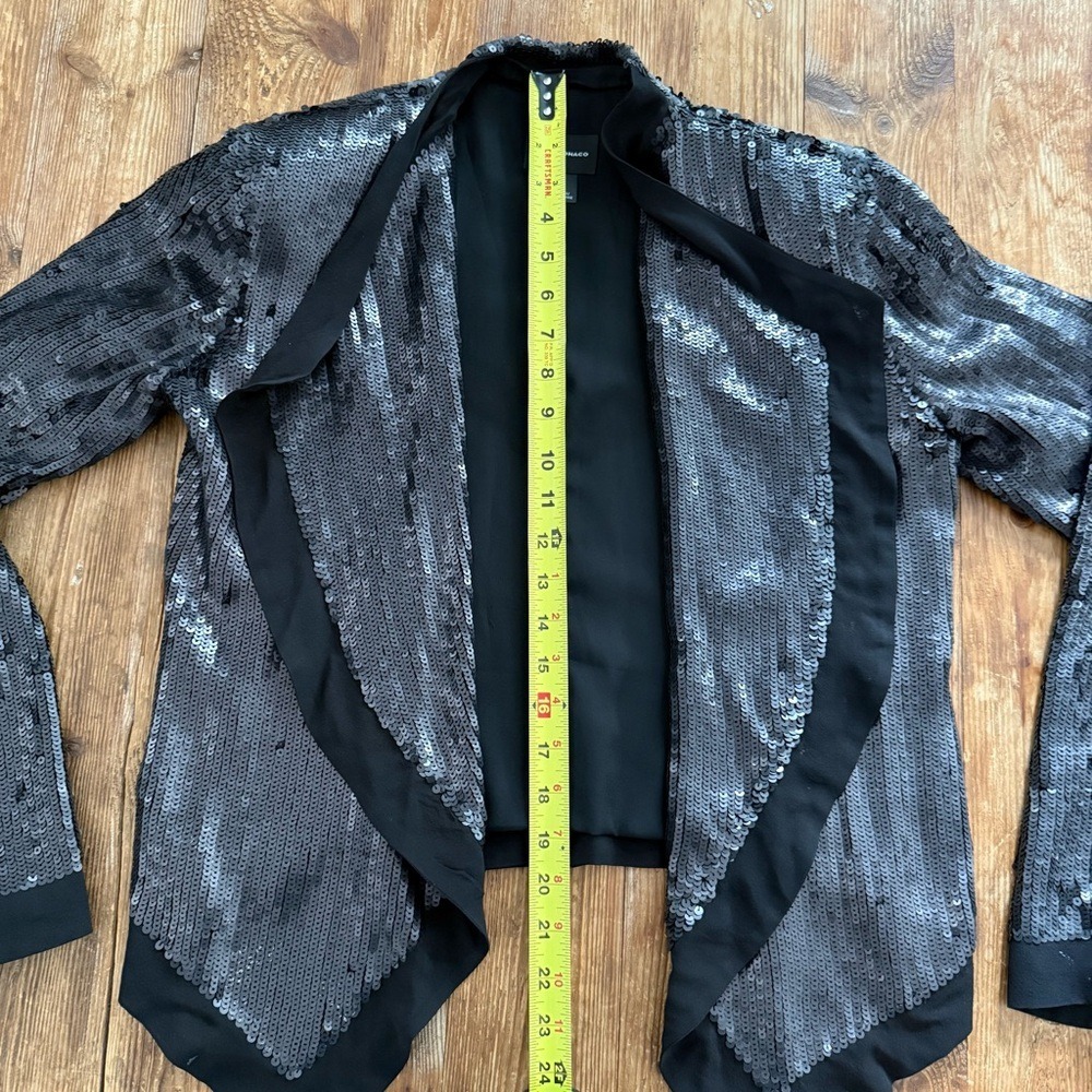 Club Monaco Cora Black Sequin Open Front Silk Blazer Jacket Women's Medium EUC - Picture 9 of 13